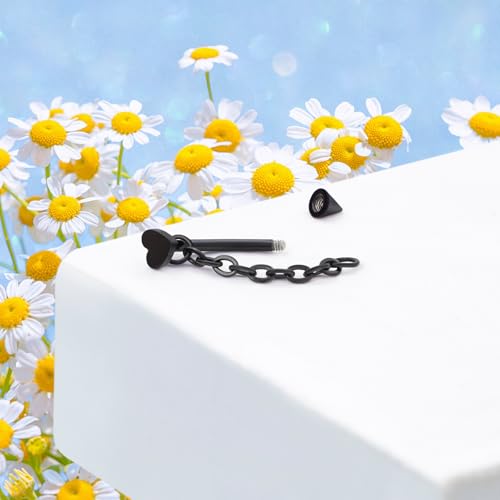 3 Pcs 316L Stainless Steel 16G Tragus Helix Rook Piercing Jewelry with Chain, Cartilage Earrings for Women, Belly Button Ring Vertical Labret Lip Piercing Jewelry - color: Black, size: Heart