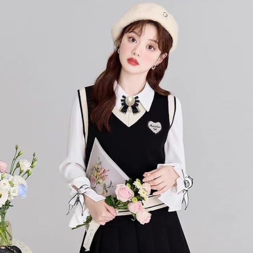 FASELE Bow Brooch Pre-Tied Neck Tie Pearl Brooch Pin Striped Bow Tie for Women Wedding Party Bow Tie - color: Gold Black/Adjustable