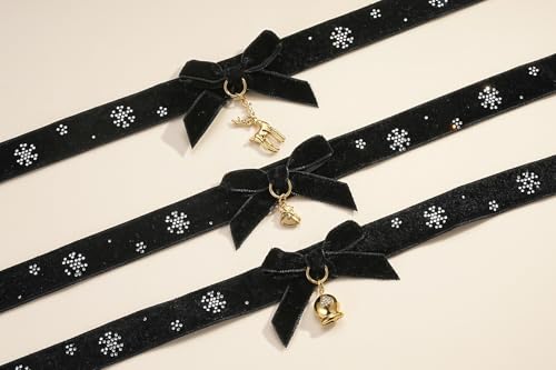 FOSIR Velvet Choker for Slender Neck, 14k Gold Plated Sainless Steel Heart/Snowman/Deer/Hat/Tree/Bell/Pendant Collar Necklace for Women, Adjustable Soft Skin-Friendly Velvet Jewelry Gifts - color: Black Choker- Heart
