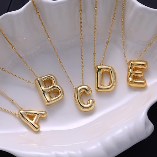 Ewrkbrㅤ Initial Necklaces for Women, 14k Gold Plated Bubble Letter Necklace Chunky Gold Necklace Dainty Charm Initial Necklaces for Women Trendy Custom Preppy Stocking Stuff Necklace Christmas Gifts - color: Gold, style: A1