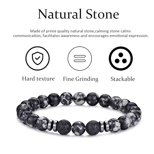 Mens Beaded Bracelets Set 8MM Tiger Eye Lava Stone Stretch Natural Stone Men's Bead Bracelet Mens Bracelet - color: 3,black,gray,lava rock bracelet
