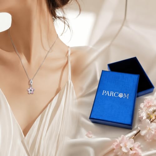 925 Sterling Silver Dainty Necklaces for Women Pendant Jewelry Gift for Her | Hypoallergenic Ocean Animal Love Cherry Blossom Jewelry, Ideal Valentine Birthday Christmas Graduation Gift for Wife Mom - color: Pink Cherry Blossom