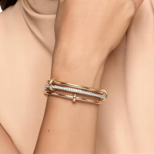 mixed metal Tri-Tone Bangles Bracelet for Women, 3/5 Pcs Stainless Steel Gold Plated Stackable Bracelet Set, Stylish Jewelry Gift - color: Silver zirconium + gold + rose gold, size: 70