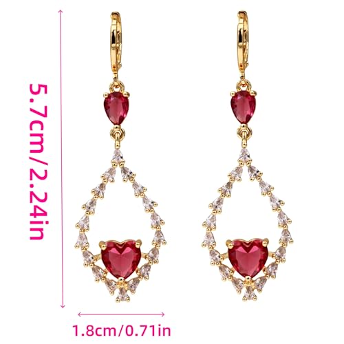 18K Gold Plated Flower Dangle Earrings for Women, Hypoallergenic Cubic Zirconia Earrings, Elegant CZ Drop Earrings, Statement Jewelry Gifts Party Fashion - style: OBS7508-Red