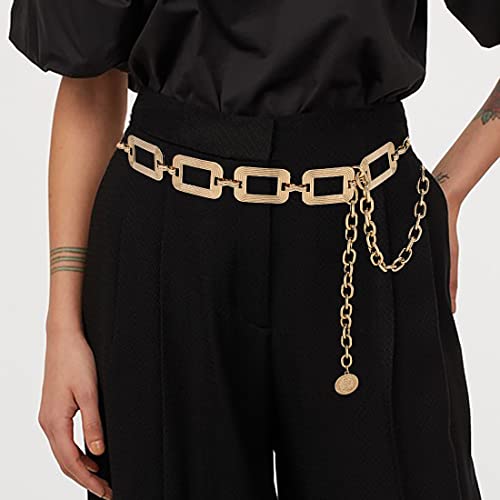 Women's Chain Belt Metal Waist Belt Chunky Belly Link Belt - color: Square Gold, size: XL: 59 in
