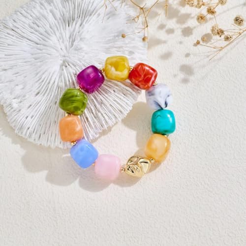 Bead Bracelet for Women Vibrant Color Resin Beads Bracelets Elastic Stretch Chunky Bracelet Boho Summer Beach Vacation Jewelry - color: Colorful
