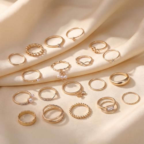 42-Piece Gold Tone Stackable Ring Set for Women, Boho Minimalist Stacking Rings with Crystal & Heart Accents, Adjustable Open Band Jewelry for Daily Wear - style: TZJ-003351-01