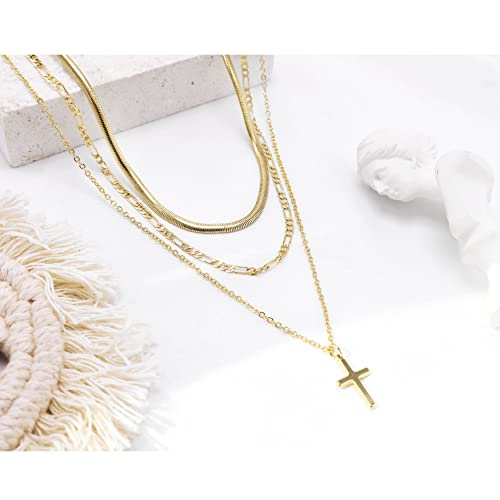 Aisansty Dainty Layered Choker Necklaces Handmade Coin Tube Star Pearl Pendant Multilayer Adjustable Layering Chain Gold Plated Necklaces Set for Women - color: Gold, style: Gold-Cross