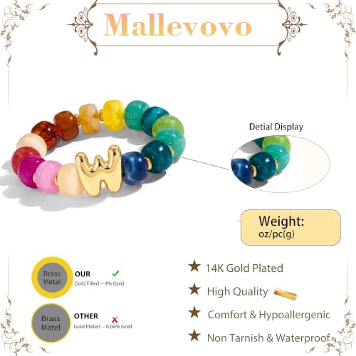Bubble Initial Chunky Beaded Bracelet for Women Colorful Resin Bead Trendy Statement Big Stretch Bracelets Summer Beach Boho Charm Jewelry Cute Gifts for Women - color: Initial W