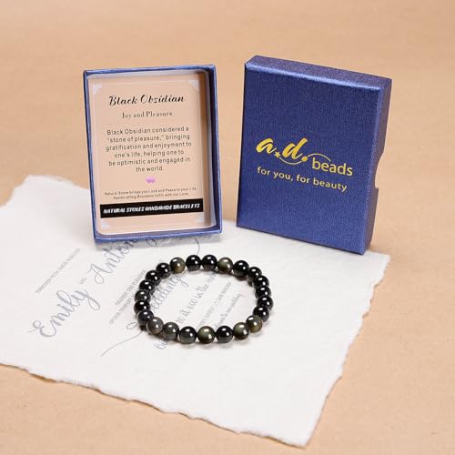 AD Beads Handmade Gemstone Stretch Elastic Bracelet Crystal Healing Reiki Nature's Beauty and Spiritual Essence Unisex (6mm, Black Obsidian (Pleasure)) - color: Black Obsidian (Pleasure), size: 6mm