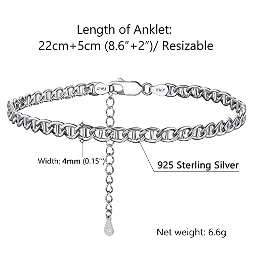 PROSILVER 925 Sterling Silver Ankle Bracelets For Women, Stylish Chain Anklets, Summer Beach Jewelry, 8.6-10.6 Inch Adjustable, Come with Box - style: 07 Mariner Anklet-4mm