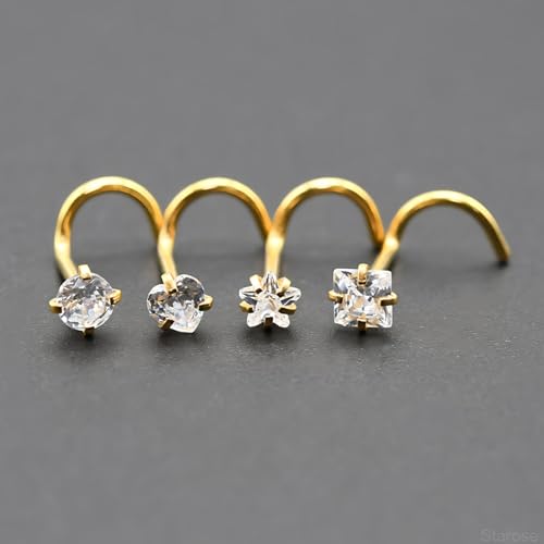 8 Pcs-Pack, Crystal Nose Studs, 20G Stainless Steel, 3mm Zircon, Multiple Shapes Zircon Labret Nose Piercing Ear Jewelry - color: Black