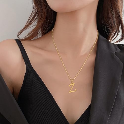 Suweibuke Initial Necklace for Men Women Boys Girls, 18K Gold Plated 26 Letters Pendant Necklace, Personalized Jewelry Gifts - color: Gold--1Z