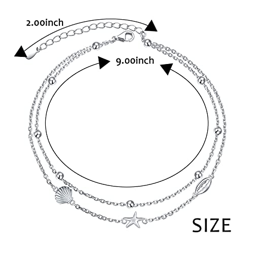 Flyow Anklet for Women S925 Sterling Silver Adjustable Foot Beaded Heart Charm Ankle Bracelet Anklets Jewelry - style: Conch Starfish Shell