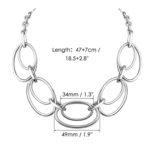 Gold Chunky Necklace for Women: Double Oval Link Statement Choker Necklace | 14k Gold Plated Loop Chain Trendy Fashion Jewelry for Daily Holiday Party - color: Silver
