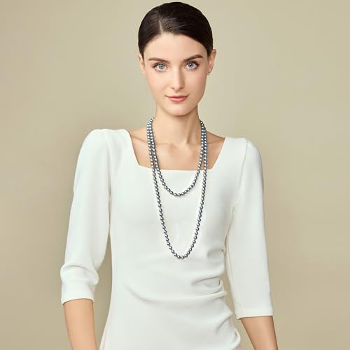 BABEYOND Long Pearl Necklace Faux Pearls Necklace Set Beaded Long Pearls Necklace 1920s Gatsby Costume Jewelry - color: Space Gray