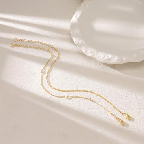 Moodear Gold Bracelets for Women, 2PCS Dainty 14K Gold Plated Link Chain | Waterproof Non Tarnish Jewelry, Adjustable Gold Plated Link & Bead Chain, Perfect for Daily Wear, Vacation Outfits & Gifts - color: gold-4