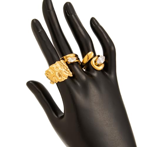 Chunky Gold Rings for Women Rhinestone Stackable Knuckle Ring Set Open Adjustable Statement Ring Set Dainty Crown Cross Midi Rings Fashion Jewelry Gift for Women - color: Gold3