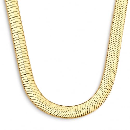 DEARMAY 14K Gold Plated Herringbone Necklaces for Women, Dainty Gold Snake Choker Chain Non Tarnish Trendy Simple Thin & Chunky Options Neckalce 1.5/3/5/6/8mm Chain Jewelry for Gifts - color: 8MM 16"-GD Herringbone Necklace