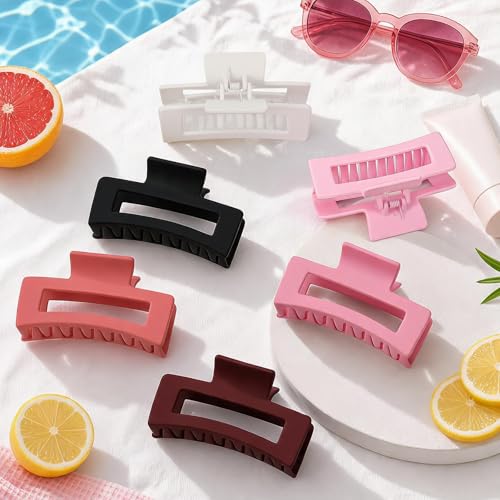 Auseibeely 6 Pcs Medium Claw Clips for Women & Girls, 3.35 Inch Square Hair Clips for Thin/Medium Hair, Strong Hold Non-Slip Banana Jaw Clips Cute Hair Accessories, Pink - color: Pink-3.35 Inch