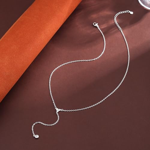 Lariat Gold Necklaces for Women Trendy Dainty Long Necklace 14k Gold Plated/Silver Layered Drop Beaded Chain Necklaces Y-shaped Pendant Necklace Simple Gold Jewelry Gifts - color: Y Triangle-Silver