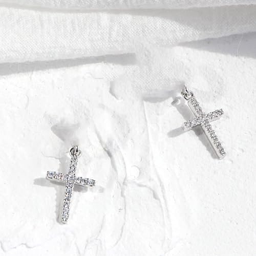 Cross Necklace and Sterling Silver Cross Earrings Jewelry Set for Women | Hypoallergenic Faith Crucifix Pendant Necklaces 14K Gold Plated Cubic Zirconia CZ Dangling Religion Jewelry - color: Silver