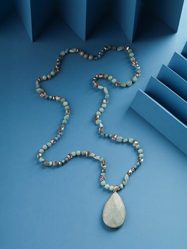 MINACHI Handmade Agate Pebble Pendant with Crystal Beads, Random Stone Shape, Vintage Women's Jewelry - style: Necklace NECK.008
