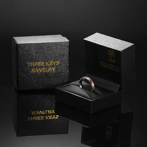 THREE KEYS JEWELRY Tungsten Wedding Band Koa wood Inlay Black Domed | 4mm, 6mm, 8mm, Everyday Wear, Black, Domed, Koa wood inlay - color: Wood Line 6mm
