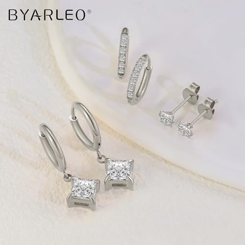 Surgical Steel Small Stud Clover Drop Dangle Huggie Hoop CZ Stud Earrings - color: F-Steel-Colored-S