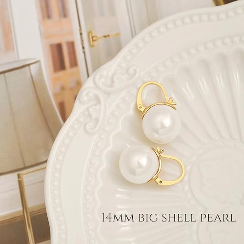 925 Sterling Silver Hoop Handpicked AAA+ Quality 7.5-8mm White Freshwater Cultured Pearl Dangle Drop Earrings Jewelry for Women - color: 10. Gold Plated Handle