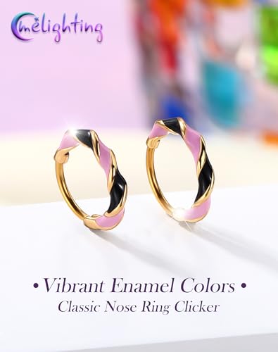 Melighting 20G Twist Nose Ring Hoop Stainless Steel 316L Piercing Jewelry | 7/8 mm Nose Piercing Jewelry, Cute Hinged Segment Clicker Lobe Helix Daith Cartilage Earring for Women - color: Gold PKB, size: 20g7mm