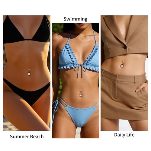 Solid Titanium Belly Button Ring,14G Hypoallergenic Silver Belly Rings,Internally Threaded 10mm Belly Piercing Jewelry,Round CZ Navel Rings,14G Belly Button Rings for Women Men - color: S-pk