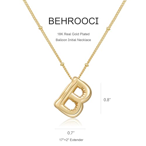 Gold Bubble Initial Necklace for Women Balloon Letter Necklace 18K Gold Plated Dainty Alphabet Pendant Puffy Name Personal Necklace - color: B