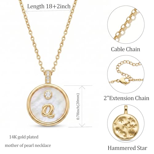 Initial Necklaces for Women Mother of Pearl Gold Letter Necklace Pendant - color: Letter Q