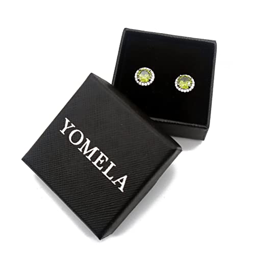 YOMELA Round Cubic Zirconia Stud Earrings for Women | Everyday Dainty, Diamond-Like Brilliance, CZ Halo Birthstone Studs, Hypoallergenic & Lightweight, Elegant & Versatile - color: Peridot