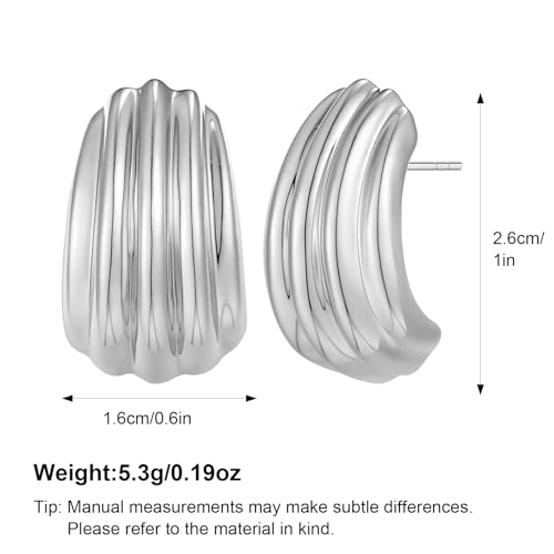 MUYAN Chunky Textured Earrings for Women Large Statement Studs | Brass Hypoallergenic Jewelry, Fashion Accessories, Gifts for Women - color: Silver