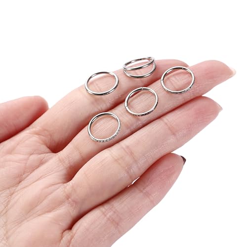FUNLMO 3Pcs Nose Rings Double Hoop Nose Ring Conch Daith Tragus Helix Rook Piercing Jewelry Surgical Steel Cartilage Earring Conch Hoop Earring Septum Jewelry Lip Ring - color: Style 3: SilverSilver,5pcs