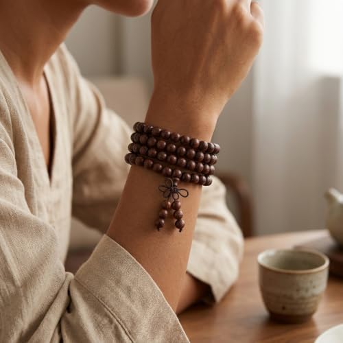 Multi-layer Dark Red Wooden Bead Wrap Bracelet Bohemian Style Unisex Elastic Jewelry Strand