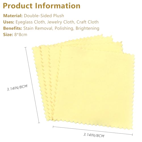 100pcs Premium Jewelry Polishing Cloth, Individually Wrapped Microfiber Cloths for Cleaning Silver, Gold, and More (Yellow, 3.15" x 3.15")