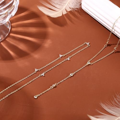 Dochais Dainty Gold Layered Necklace for Women, 14K Gold Plated Y Necklace & Chain, Dainty Lariat Long Necklaces, Trendy Cubic Zirconia Choker, Sun, Heart, Pearl & Cross Pendant Necklace, Jewelry Gift - color: Y Layered CZ Necklace-GD