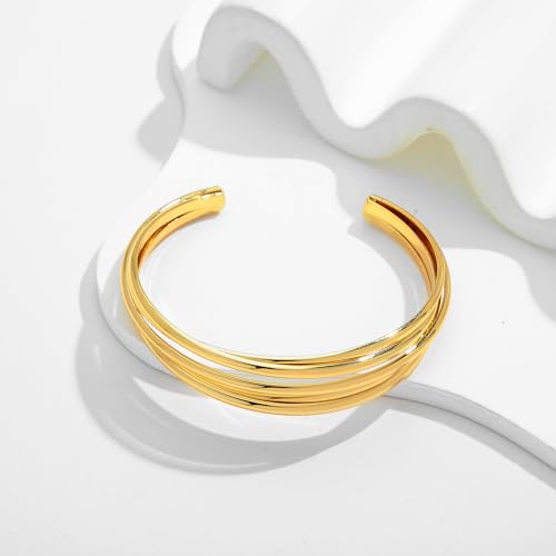 WOWORAMA Chunky Cuff Bracelets for Women Multi-layer Cross Wire Open Bangle Bracelet Adjustable Chunky Wide Open Wrist Arm Cuffs Wrap Bracelet Gold/White Gold - color: Gold Five-Layer Cuff