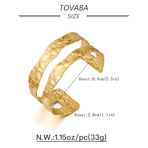 Chunky 14k Gold Cuff Bracelets for Women - Non Tarnish Teardrop Bangle Multi-layer Cross Wire Open Bracelets - color: 07 Gold-Hammered Cuff Bracelets