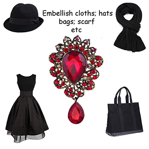 seven wolves Women Crystal Bouquet Brooch Pin All-Match Accessories Rhinestone Brooches and Pins - color: Red A