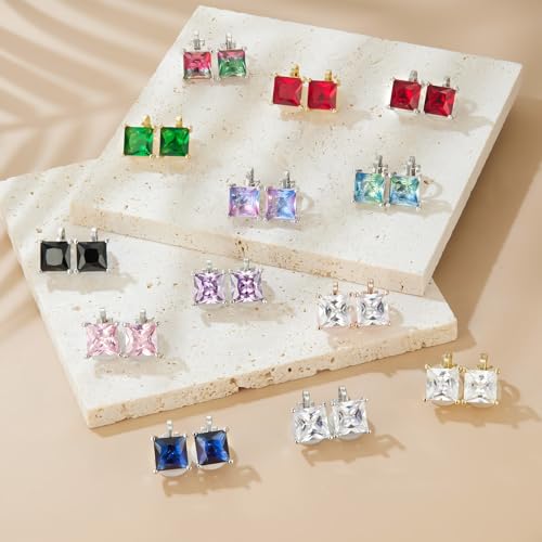 YOQUCOL 2 Pairs 8MM Cubic Zirconia Crystal Clip On Stud Earrings Non Pierced Stud Earrings For Women - color: Aurora-Pink Green