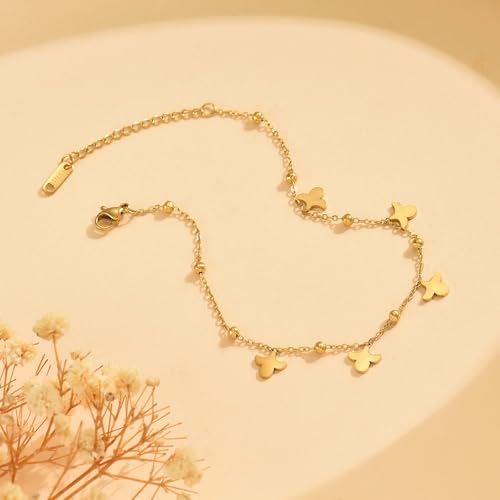 18K Gold Plated Waterproof Summer Beach Ankle Bracelets for Women | Starfish Sea Shell Pearls CZ Diamond Dangle Anklets - style: 5 Pineapples Beads-GD