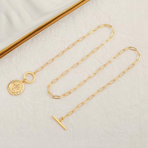 Aobei Pearl 18K Gold Plated Pendant Necklace for Women Dainty Gold Chain Choker Love Heart Disc Coin Pearl Cross Toggle Jewelry - style: Iris Flower Pendant
