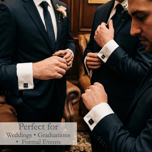 Custom Cufflinks for Men, Personalized Engraved Groomsmen Wedding Gift | Custom stainless steel cufflinks for groom, groomsmen and best man; monograms, initials, names, dates or handwriting.