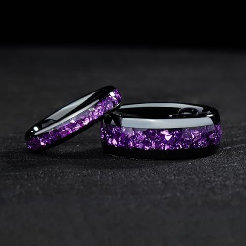 4mm 6mm 8mm Tungsten Rings With Various Inlay Materials Couples Matching Engagement Wedding Promise Matching Ring Set for Women Men - color: Black Amethyst 8mm
