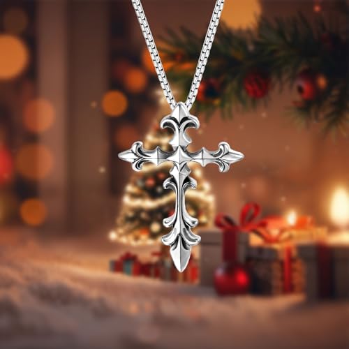 Stainless Steel Gothic Y2K Punk Rock Emo Biker Pendant Necklace | Cosplay Vintage Viking Alt Edgy Fashion Charm Necklace Jewelry for Men Women Active Daily Wear - style: Fleur de Lis Cross