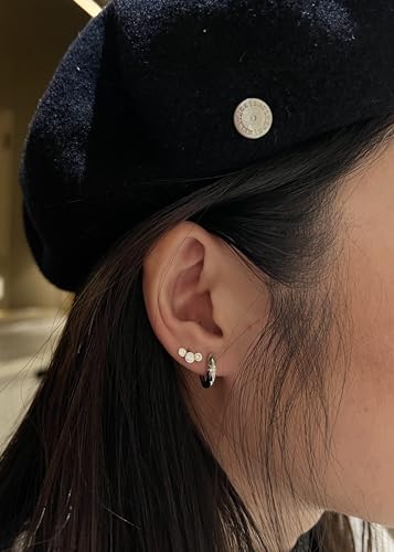 14K Gold Plated Nap Earrings Sterling Silver Ball Bar Bezel Setting CZ Stones Screw Back Hypoallergenic Earrings Everyday Cartilage Helix Parisian Minimalist Piercing Earrings For Women Unisex - color: Triple Lights - WG